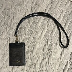 Coach Black and brown Leather Card Holder with Lanyard